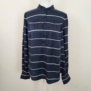 Vineyard Vines Silk Blend Twill Ruffle Collar Long Sleeve Blouse Size Medium